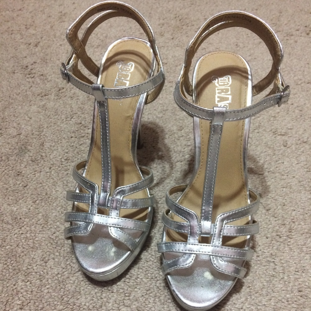 Silver Metallic Brash Open-Toe Heels from Payless